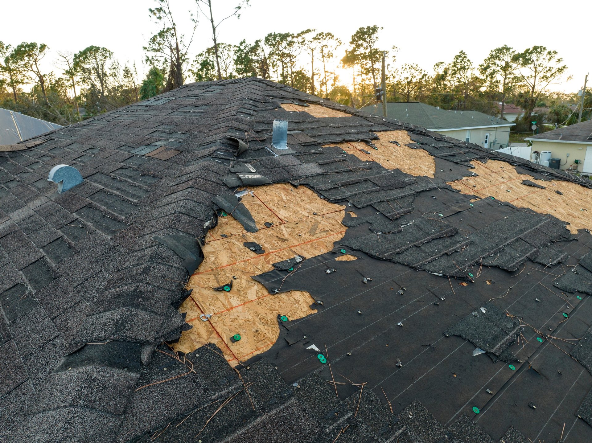 Storm damaged roof
